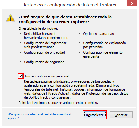Restablecer Internet Explorer 3